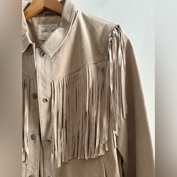 White Crow Westerner Tan Suede Leather Fringe Jacket, Size Small - Picture 14 of 16